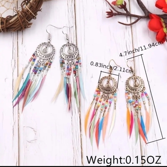 NWT Boho Colorful Long Beads Tassel Dangle Drop Earrings - Gold - Picture 4 of 6
